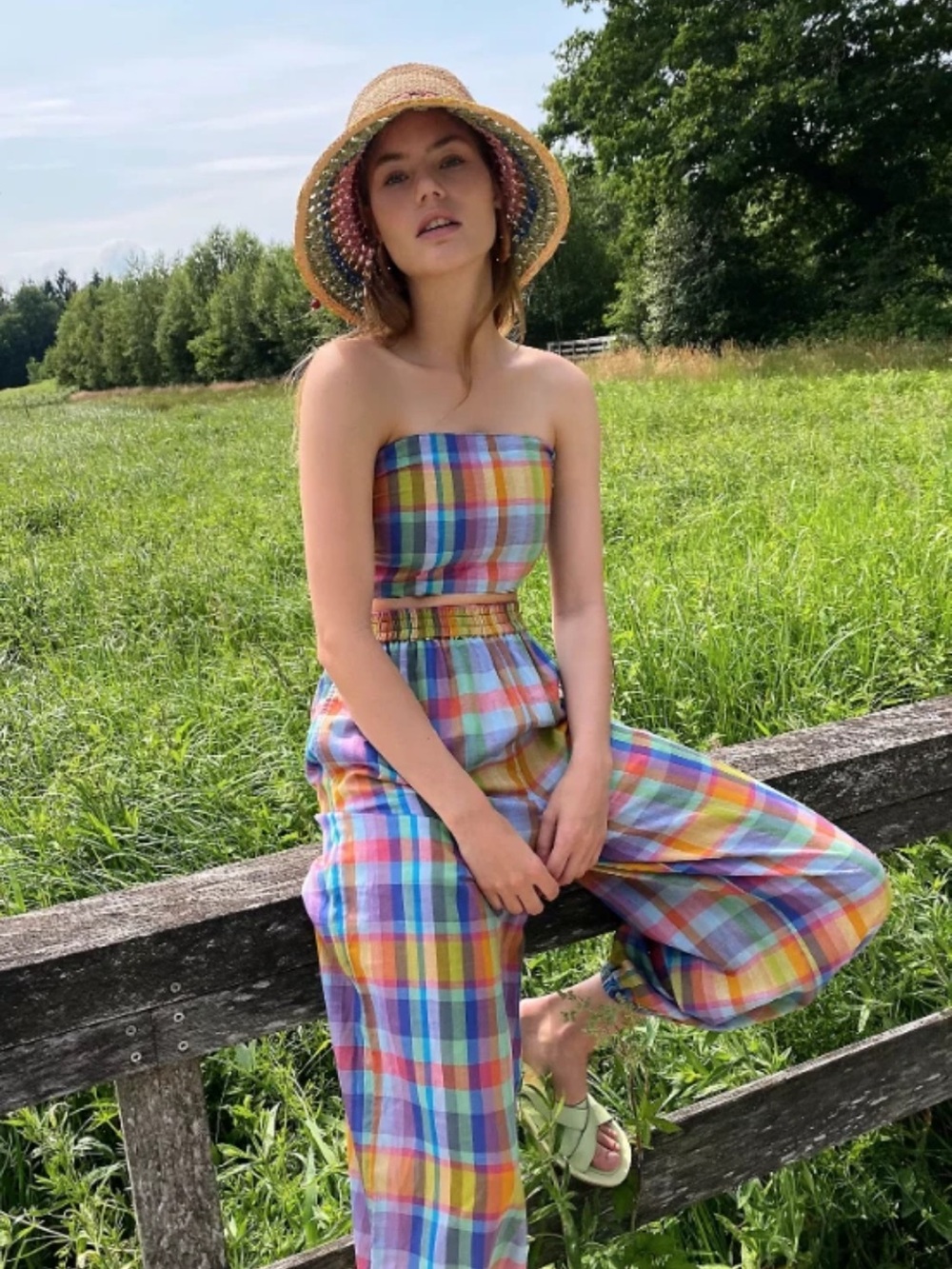 Free People Ticket To Paradise Plaid Pant Set Size M euc - Picture 3 of 10